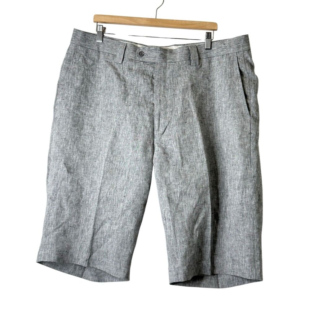 INSERCH 100% Linen Shorts Mens 42 Gray Relaxed Beachy Coastal 13” Inseam Resort